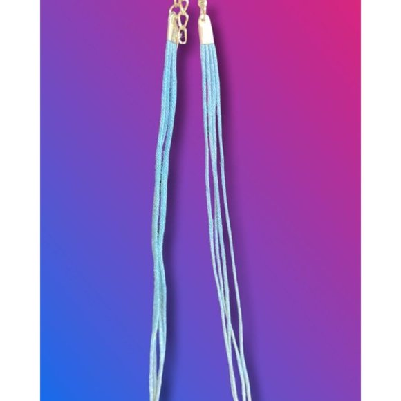 Blue Glass Bead 16" Quad Cord Necklace - Vintage - Picture 5 of 5